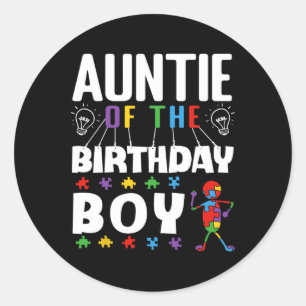 Auntie Of The Birthday Boy Autism Awareness Puzzle Classic Round Sticker
