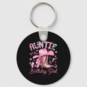Auntie of the birthday girl pink cowgirl western key ring