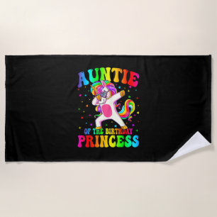 Auntie of the Birthday Princess Girl Dabbing Unico Beach Towel