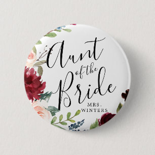 Auntie of the Bride Burgundy Bouquet Wedding 6 Cm Round Badge