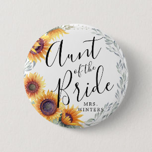 Auntie of the Bride Sunflower Florals Wedding 6 Cm Round Badge