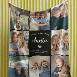 Auntie Personalised Photo Collage Modern  Fleece Blanket