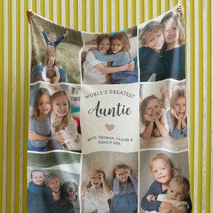 Auntie Personalized Photo Collage Modern  Fleece Blanket