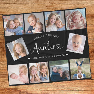 Auntie Photo Collage Script Cute Heart Modern Fleece Blanket