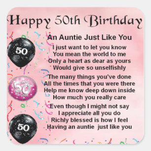 Auntie Poem - 50th Birthday Square Sticker