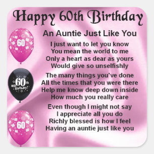Auntie Poem - 60th Birthday Square Sticker
