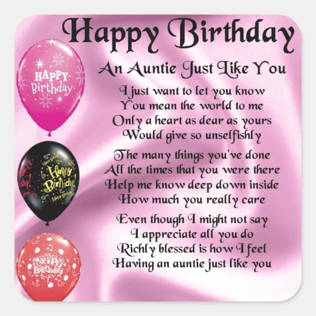Auntie Poem -  Happy Birthday Square Sticker (Front)