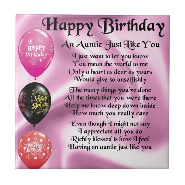 Auntie Poem -  Happy Birthday Tile (Front)