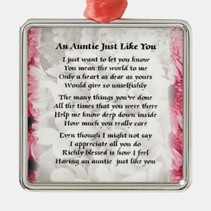 Auntie poem - Pink Floral design Metal Tree Decoration