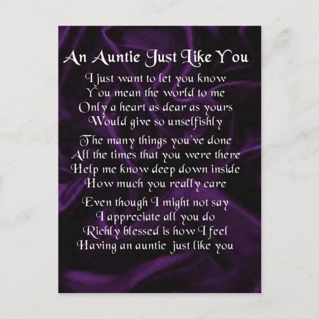 Auntie Poem - Purple Postcard (Front)