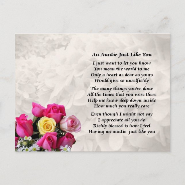 Auntie Poem - Roses design Postcard (Front)