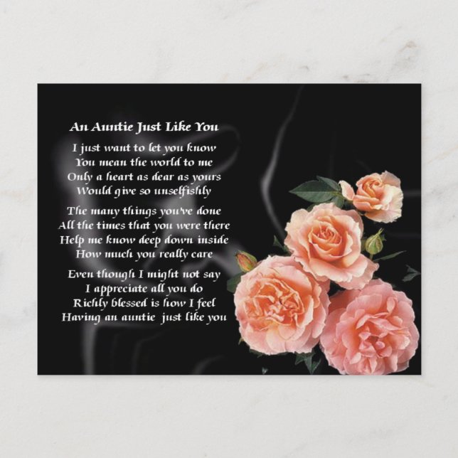 Auntie Poem - Roses on black silk Postcard (Front)
