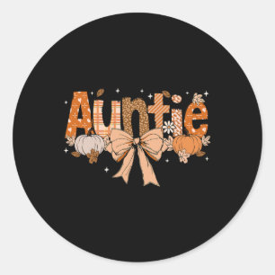 Auntie Pumpkin Fall Coquette Bow Thanksgiving Mum Classic Round Sticker