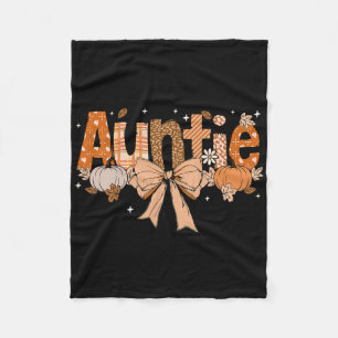 Auntie Pumpkin Fall Coquette Bow Thanksgiving Mum Fleece Blanket