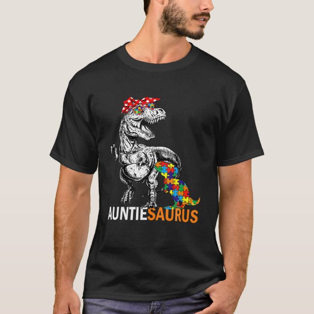 Auntie Saurus Auntsaurus Autism Awareness T-Shirt (Front)