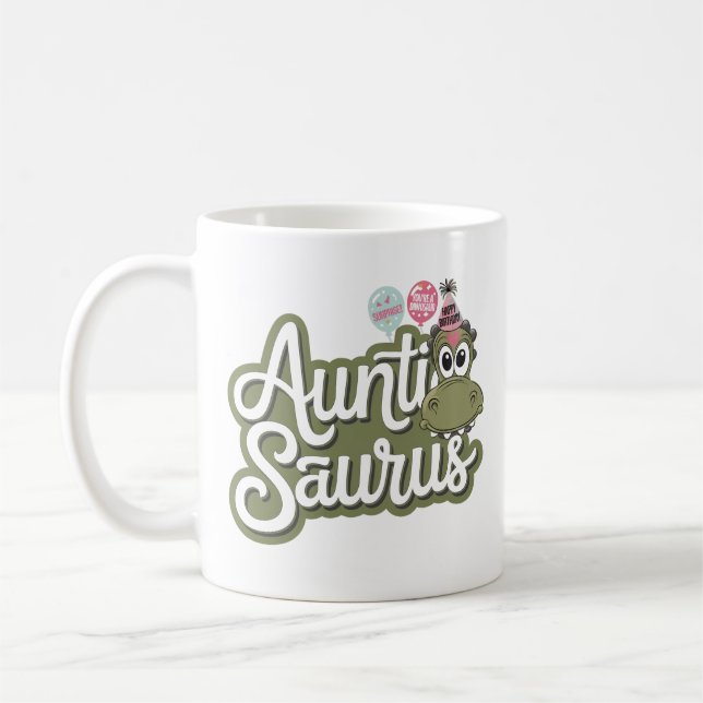 Auntie Saurus Funny Dinosaur Birthday Coffee Mug (Left)