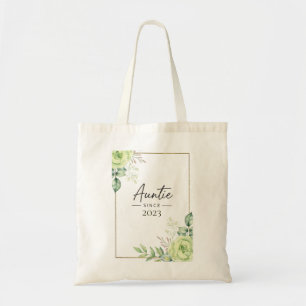 Auntie Since Personalised Year Floral Handwritten  Tote Bag