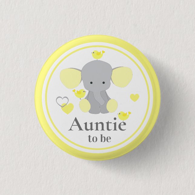 Auntie To Be Baby Boy Girl Shower Elephant 3 Cm Round Badge (Front)