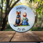 Auntie to be | Baby Shower 6 Cm Round Badge<br><div class="desc">Aunt to be boy's baby shower button. Cute watercolor baby boy sitting next to a German Shepherd Dog. A great little keepsake to make each family member feel special.</div>