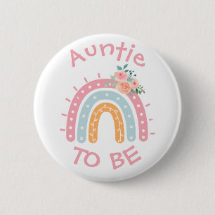 Auntie to be Baby Shower Button Pink Rainbow