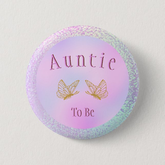 Auntie To Be Baby Shower Girl Whimsical Butterfly 6 Cm Round Badge (Front)