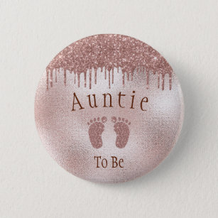 Auntie To Be Baby Shower Pink Girl Baby Feet 6 Cm Round Badge