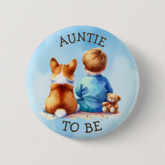Auntie To Be | Boy's Baby Shower 6 Cm Round Badge (Front)