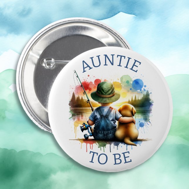 Auntie to be Boy's Fishing Baby Shower Button (Creator Uploaded)