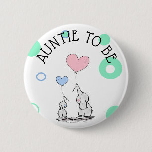 Auntie To Be Elephant Baby Shower Button