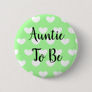 Auntie to be Green Hearts Baby Shower 6 Cm Round Badge