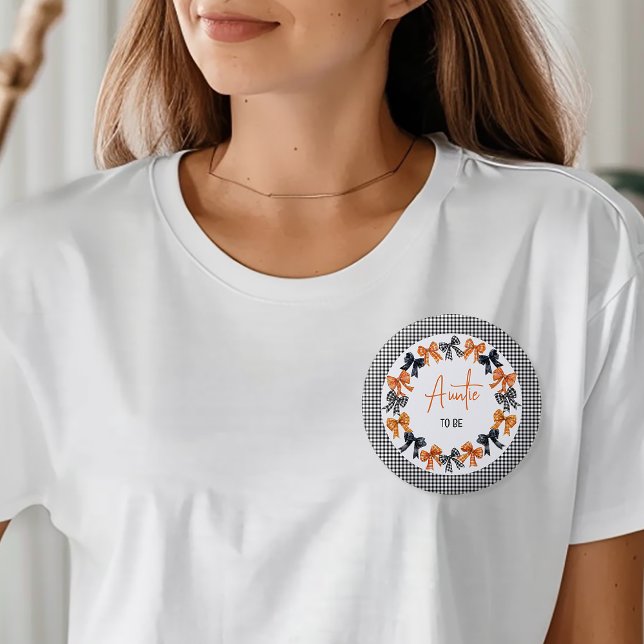 Auntie to Be Halloween Coquette Bows  6 Cm Round Badge (Halloween Coquette Black and Orange Bows Baby Shower Auntie to Be Pinback Button)