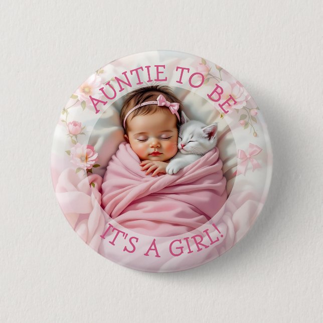 Auntie to be | It's a Girl Baby Shower 6 Cm Round Badge (Front)
