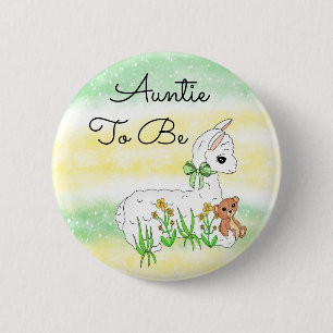 Auntie To Be Llama with Teddy Bear 6 Cm Round Badge