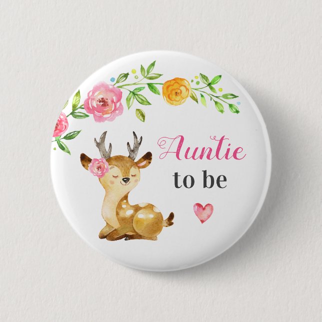Auntie to be New Aunt Baby Girl Shower Woodland 6 Cm Round Badge (Front)