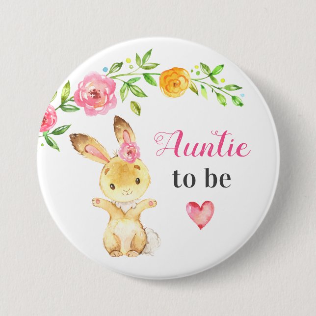 Auntie to be New Aunt Bunny Rabbit Baby Shower 7.5 Cm Round Badge (Front)