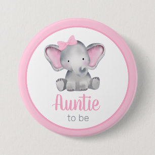 Auntie To Be Pink Elephant Girl Baby Shower 7.5 Cm Round Badge