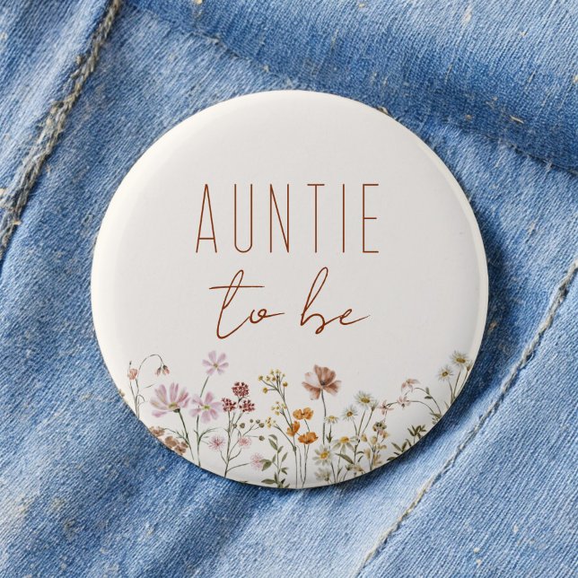 Auntie to Be Wildflower Baby Shower 6 Cm Round Badge (Creator Uploaded)