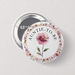 Auntie-to-be Wildflower Baby Shower Pink Floral 6 Cm Round Badge