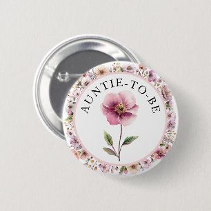 Auntie to Be Wildflower Button – Dusty Pink Floral