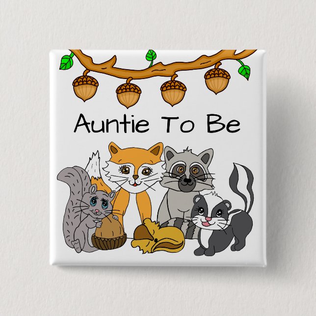 Auntie to be Woodland Forest Animal Baby Shower   15 Cm Square Badge (Front)