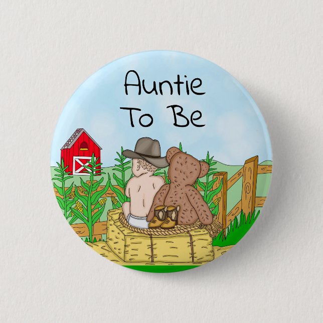 Auntie to Boy''s Baby Shower  6 Cm Round Badge (Front)