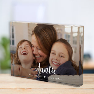 Auntie We Love You Modern Script Photo Block