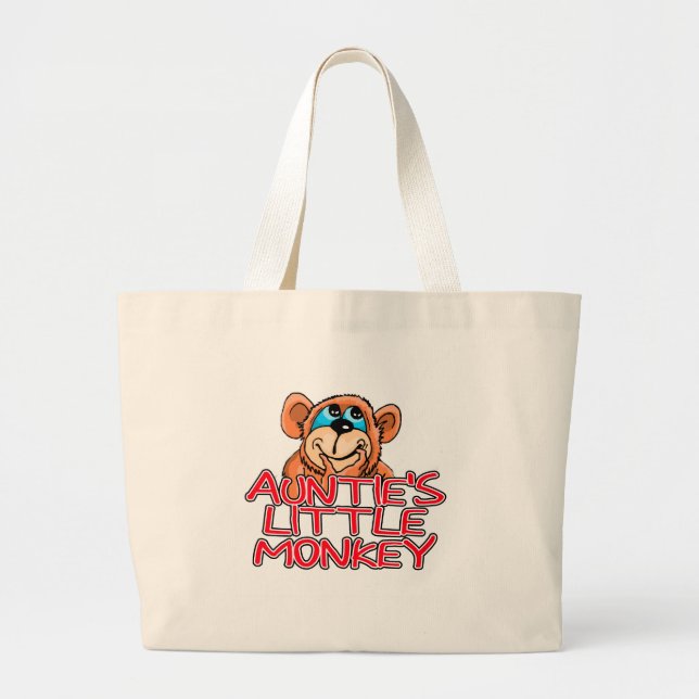 Auntie's Little Monkey Tshirts and Gifts Large Tote Bag (Front)