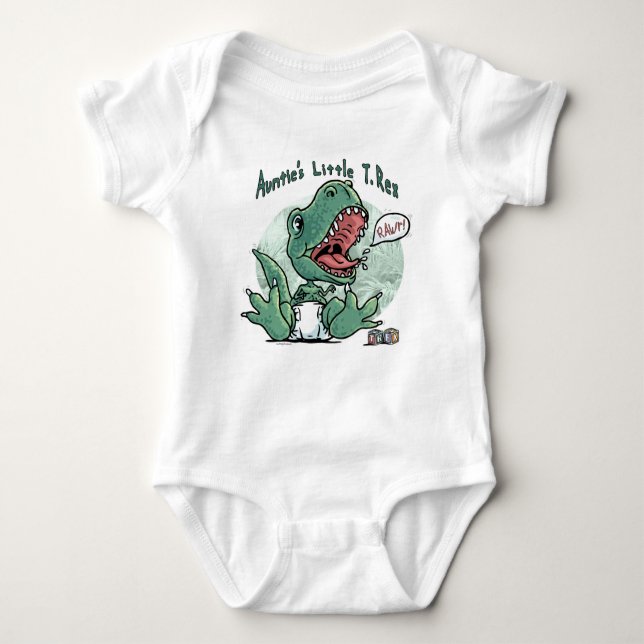 Auntie's Little T. Rex by Mudge Studios Baby Bodysuit (Front)