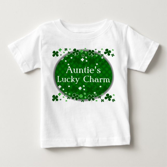 Auntie's Lucky Charm, St. Patrick's Day Baby T-Shirt (Front)