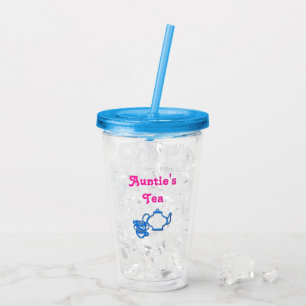 Auntie's Tea with Teapot and Cups Drink Tumbler