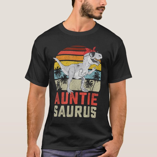 Auntiesaurus T Rex Dinosaur Auntie Saurus Family M T-Shirt (Front)
