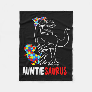Auntiesaurus T Rex Dinosaur Autism Awareness Aunti Fleece Blanket
