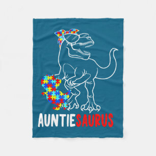 Auntiesaurus T Rex Dinosaur Autism Awareness Aunti Fleece Blanket