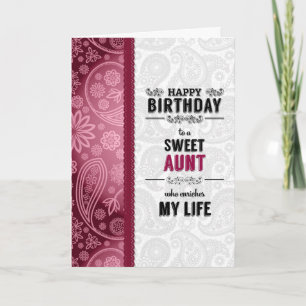 Aunt's Birthday Pink Hearts and Paisley Card